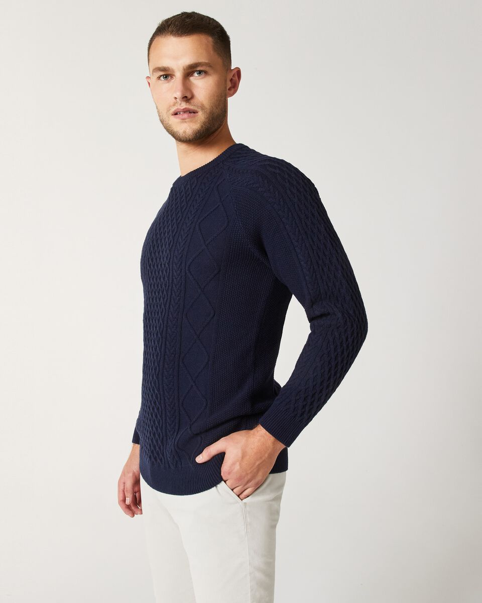 Mens Navy Cable Knit Jumper